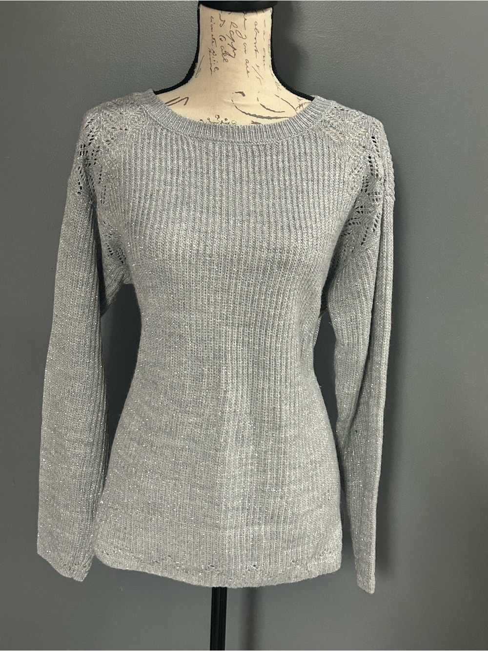 St. John's Bay Silver-Gray Ribbed Crewneck Sweater